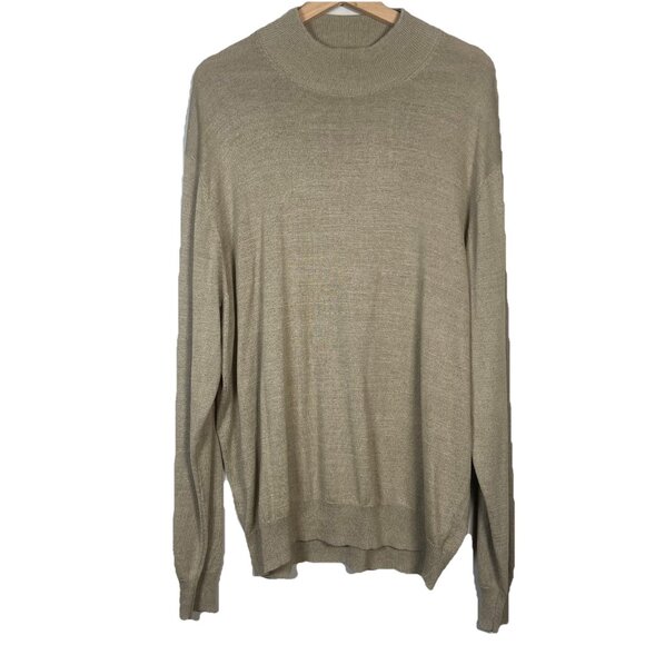 Jos A Bank Sweater Mens XL 100% Silk Mock Neck Ribbed Soft Lightweight Beige - Picture 1 of 8